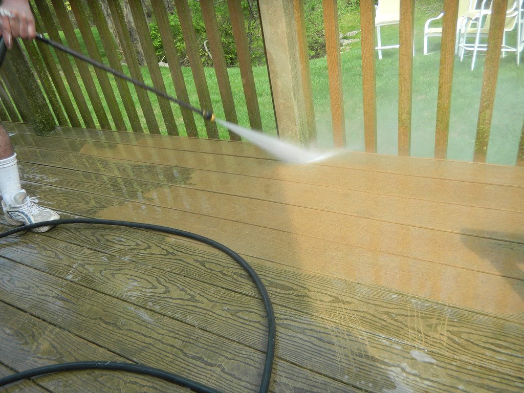 Jet washing a patio and driveway